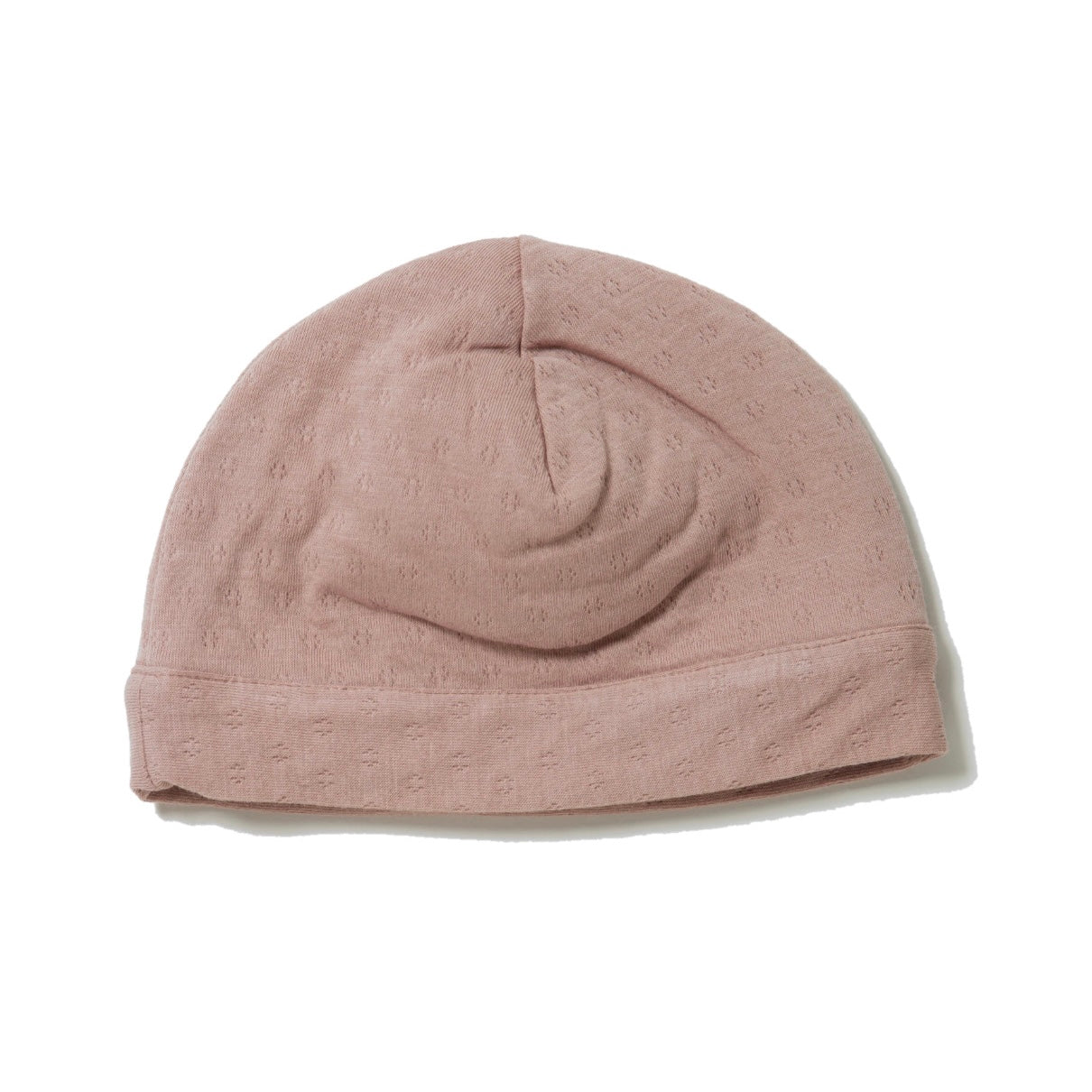 rose color pointelle double layered skull cap for newborn.  100% organic cotton.