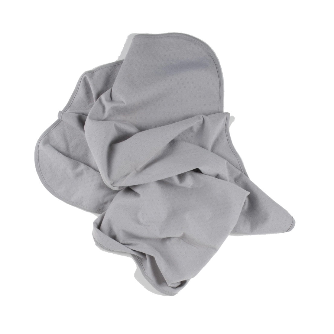 cool grey pointelle ribbed knit double layered essential swaddle blanket. 33" x 33".  100% organic cotton.