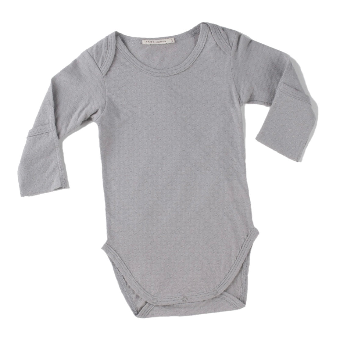 cool grey pointelle essential crewneck onesie with handcover.  100% organic cotton.