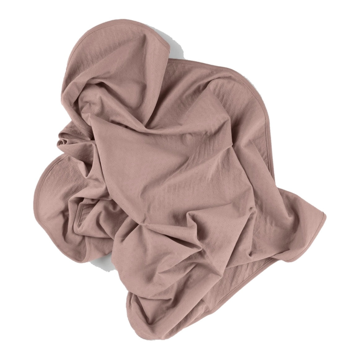 rose color pointelle ribbed knit double layered essential swaddle blanket. 33" x 33".  100% organic cotton.