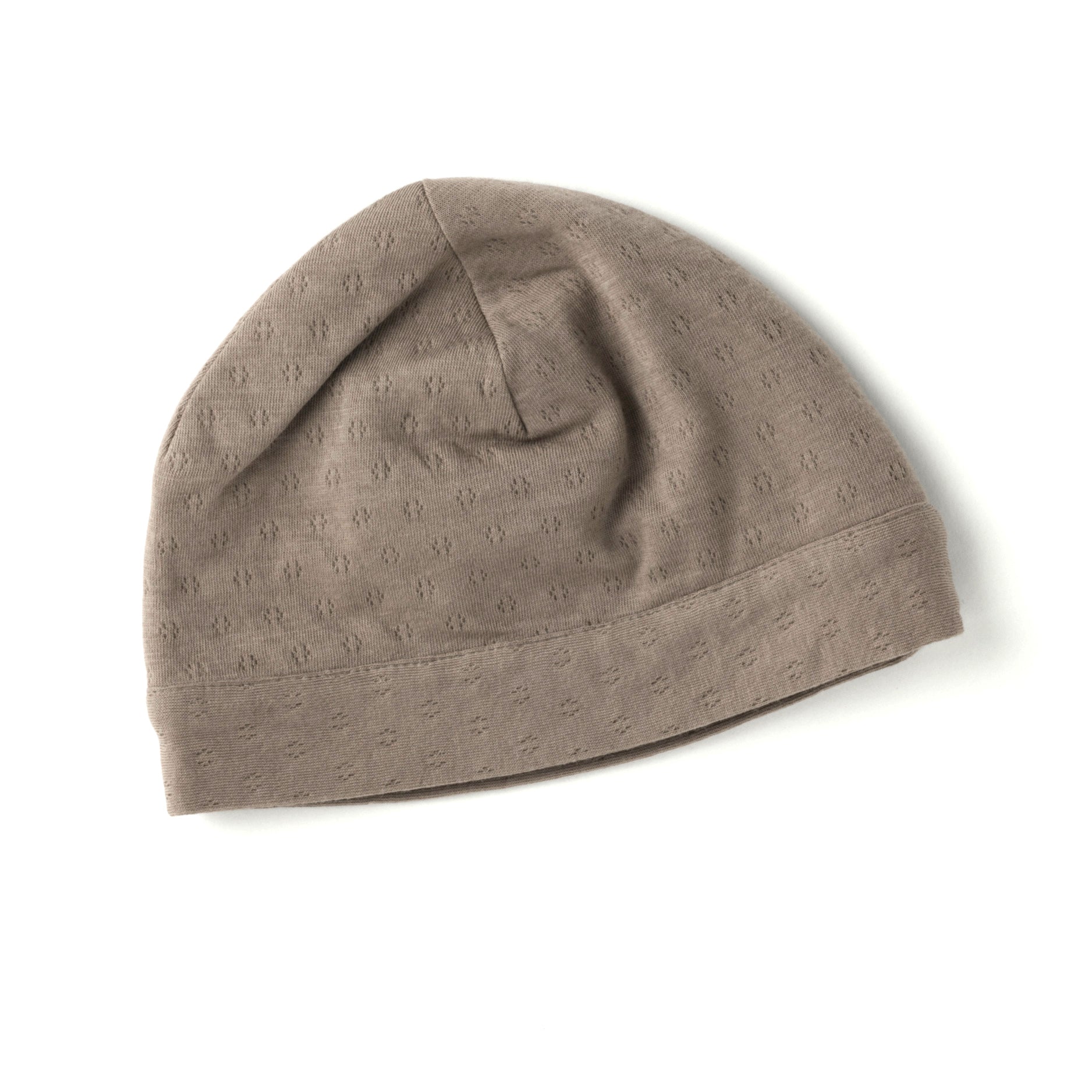 brown pointelle double layered skull cap for newborn.  100% organic cotton.